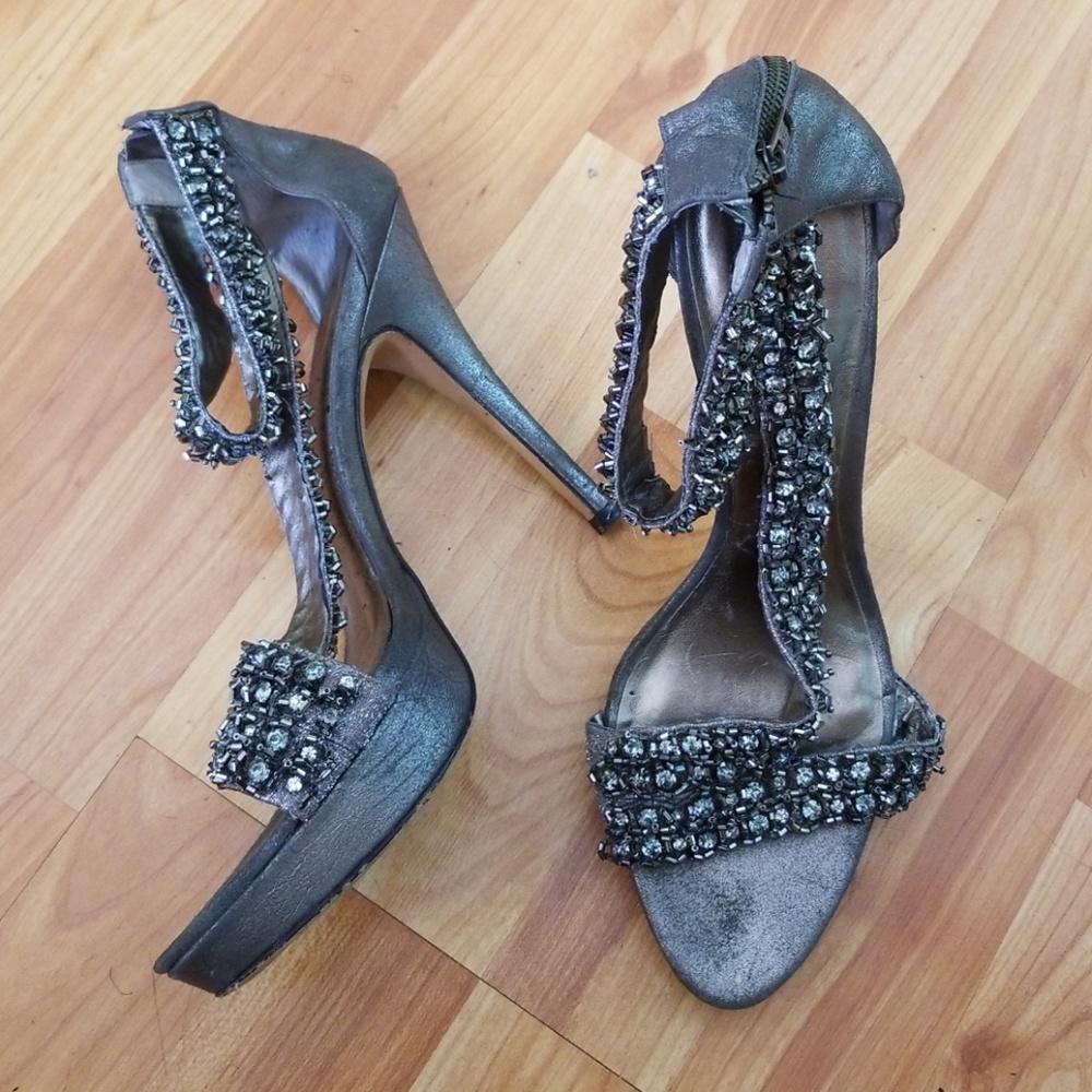 Metallic Pewter Embellished Pelle Moda Sandals